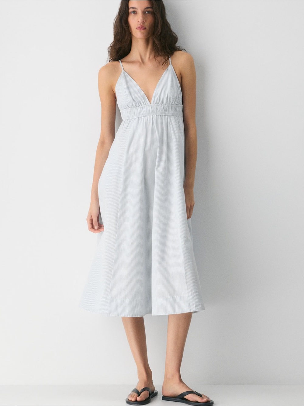 Aritzia Encourage Poplin Cami Dress in Light Blue Stripes
